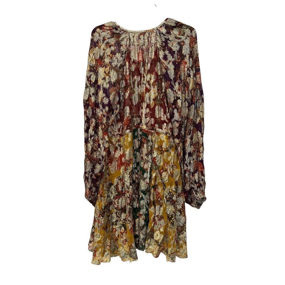 Anthropologie Let Me Be Dress Medium Gold Rainbow Floral Boho Long Sleeve AB14-1 - Picture 9 of 13